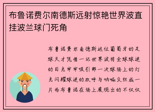 布鲁诺费尔南德斯远射惊艳世界波直挂波兰球门死角